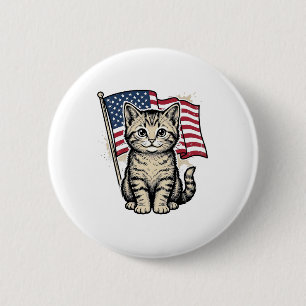 Patriottische kat met Amerikaanse vlag Vintage Vec Ronde Button 5,7 Cm