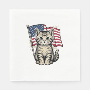 Patriottische kat met Amerikaanse vlag Vintage Vec Servet