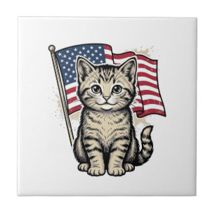Patriottische kat met Amerikaanse vlag Vintage Vec Tegeltje