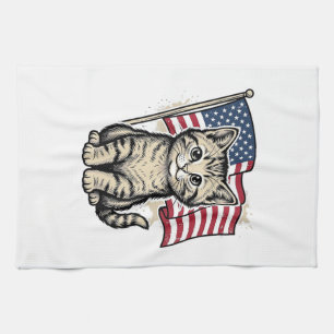 Patriottische kat met Amerikaanse vlag Vintage vec Theedoek