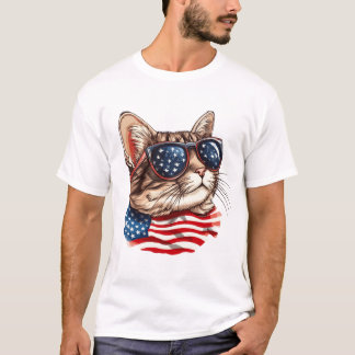 Patriottische kat met Amerikaanse vlag zonnebril, T-shirt