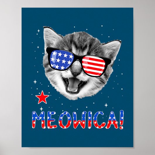 Patriottische kat op 4 juli Meowica American Flag Poster (Voorkant)