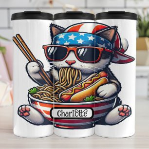 Patriottische kat: Ramen, Hot Dog Feast Thermosbeker