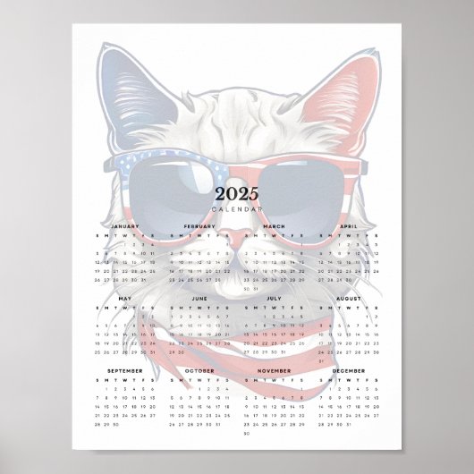 Patriottische Kat Rood Wit Blauw Sjaal 2025 Kalend Poster (Voorkant)