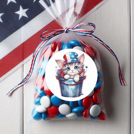 Patriottische Kat Rood Wit Blauwe Hoed Ronde Sticker
