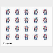 Patriottische Kat Rood Wit Blauwe Hoed Ronde Sticker (Vel)