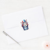 Patriottische Kat Rood Wit Blauwe Hoed Ronde Sticker (Envelop)