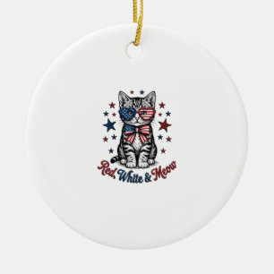 Patriottische Kat Rood Wit en Meow Vintage Design_ Keramisch Ornament