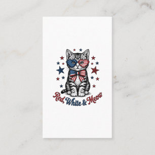 Patriottische Kat Rood Wit en Meow Vintage Design_ Visitekaartje
