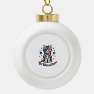 Patriottische Kat Rood Wit en Meow Vintage Ontwerp Keramische Bal Ornament