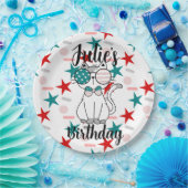 Patriottische kat springen en sterren Birthday Par Papieren Bordje (Feest)