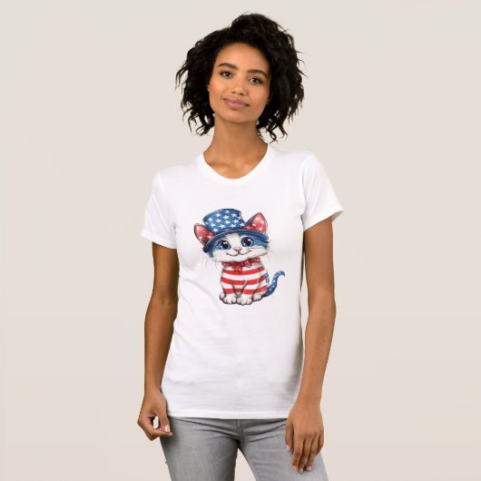 Patriottische kat T-shirt, Amerikaanse vlag kitten T-shirt (Voorkant volledig)