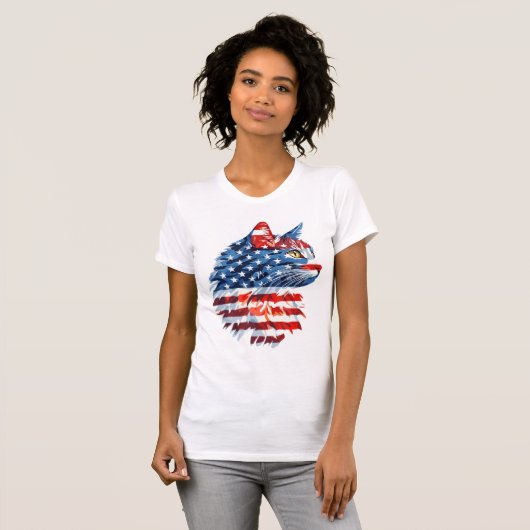Patriottische kat T-shirt, Amerikaanse vlag, USA P T-shirt (Voorkant volledig)