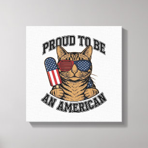 Patriottische Kat Trots om Amerikaans te Zijn Vint Canvas Afdruk