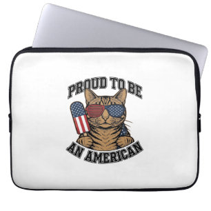 Patriottische kat trots om Amerikaans te zijn vint Laptop Sleeve