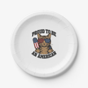 Patriottische Kat Trots om Amerikaans te zijn Vint Papieren Bordje