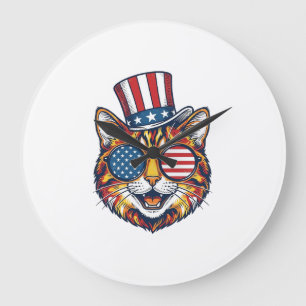 Patriottische Kat Vintage Gravure Shirt Ontwerp_1 Grote Klok