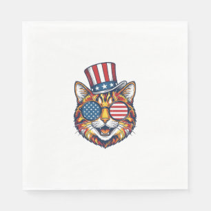 Patriottische kat vintage gravure shirt ontwerp_1 servet