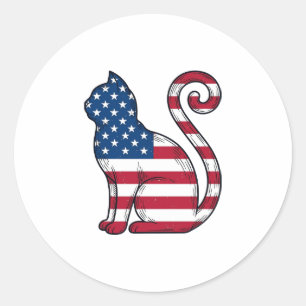 Patriottische kat vintage gravure vector ontwerp_1 ronde sticker