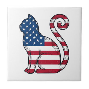 Patriottische kat vintage gravure vector ontwerp_1 tegeltje