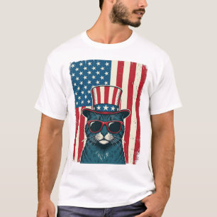 Patriottische Kat Vlag Vintage Gravure Shirt Ontwe