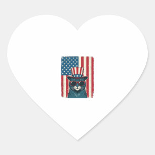 Patriottische Kat Vlag Vintage Gravure Shirt Ontwe Hart Sticker