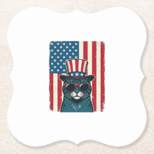 Patriottische Kat Vlag Vintage Gravure Shirt Ontwe Kartonnen Onderzetters