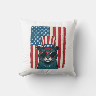 Patriottische Kat Vlag Vintage Gravure Shirt Ontwe Kussen