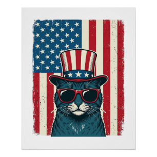 Patriottische Kat Vlag Vintage Gravure Shirt Ontwe Perfect Poster