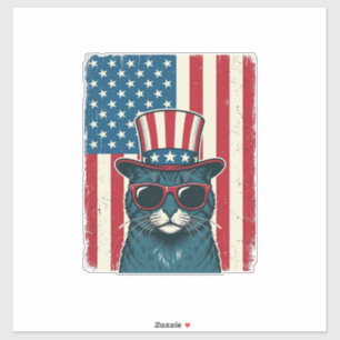 Patriottische Kat Vlag Vintage Gravure Shirt Ontwe Sticker