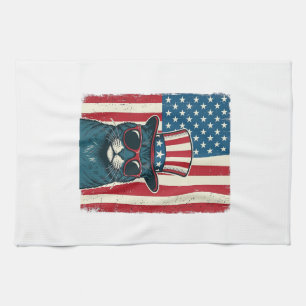 Patriottische Kat Vlag Vintage Gravure Shirt Ontwe Theedoek
