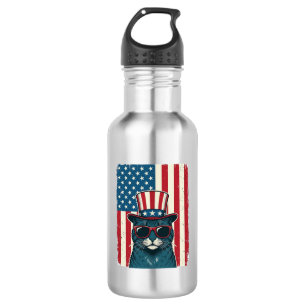Patriottische Kat Vlag Vintage Gravure Shirt Ontwe Waterfles