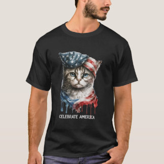 Patriottische kattenliefhebber viert Amerikaanse v T-shirt