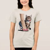 Patriottische Kattenmoeder Tri-Blend Shirt (Voorkant)