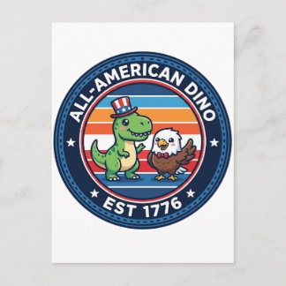 Patriottische Kawaii Dinosaurus All-amerikaanse DI Briefkaart