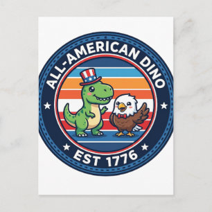 Patriottische Kawaii Dinosaurus All-amerikaanse DI Briefkaart