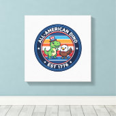 Patriottische Kawaii Dinosaurus All-amerikaanse DI Canvas Afdruk (Insitu (Houten vloer))