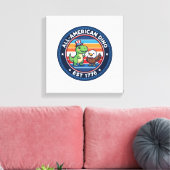 Patriottische Kawaii Dinosaurus All-amerikaanse DI Canvas Afdruk (Insitu (Woonkamer))