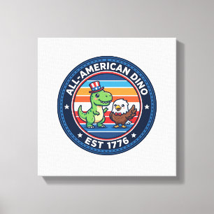 Patriottische Kawaii Dinosaurus All-amerikaanse DI Canvas Afdruk