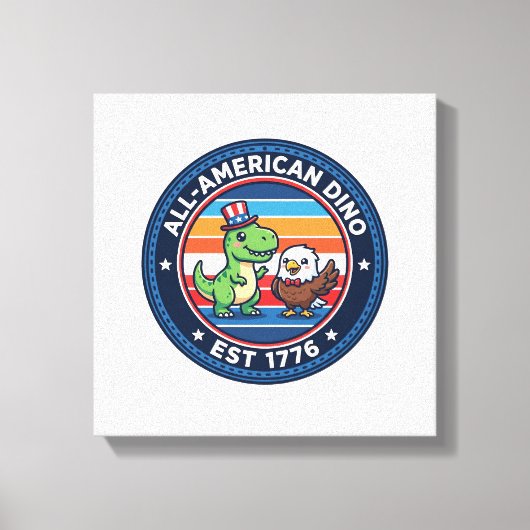 Patriottische Kawaii Dinosaurus All-amerikaanse DI Canvas Afdruk (Voorkant)