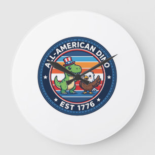 Patriottische Kawaii Dinosaurus All-amerikaanse DI Grote Klok