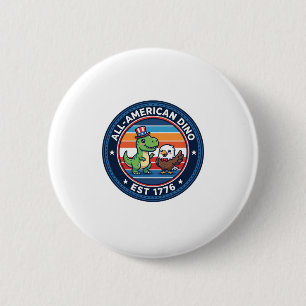 Patriottische Kawaii Dinosaurus All-amerikaanse DI Ronde Button 5,7 Cm