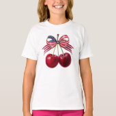 Patriottische kersen met Amerikaanse vlag lint zom T-shirt (Voorkant)