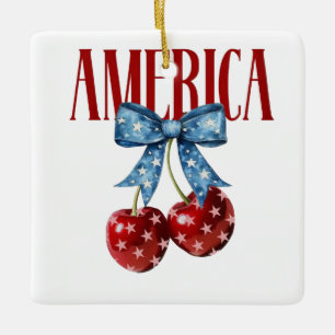 Patriottische kersen met sterren en boog keramisch ornament