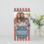 Patriottische Kerst 1 foto Amerikaanse vlag Feestdagenkaart (Staand voorkant)
