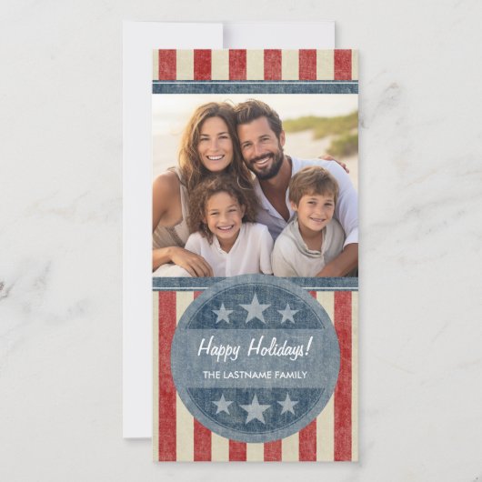 Patriottische Kerst 1 foto Amerikaanse vlag Feestdagenkaart (Voorkant)