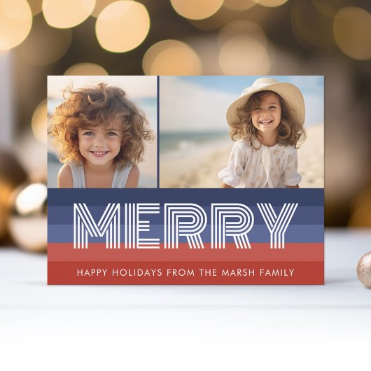 Patriottische kerst 2 foto Amerikaanse vlag Feestdagenkaart