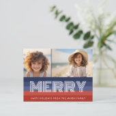 Patriottische kerst 2 foto Amerikaanse vlag Feestdagenkaart (Staand voorkant)