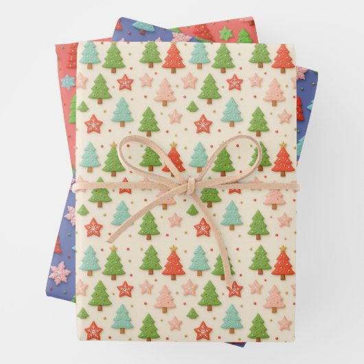 Patriottische Kerst Rood Wit Blauw Blad Gift Wrap Inpakpapier Vel (In situ)