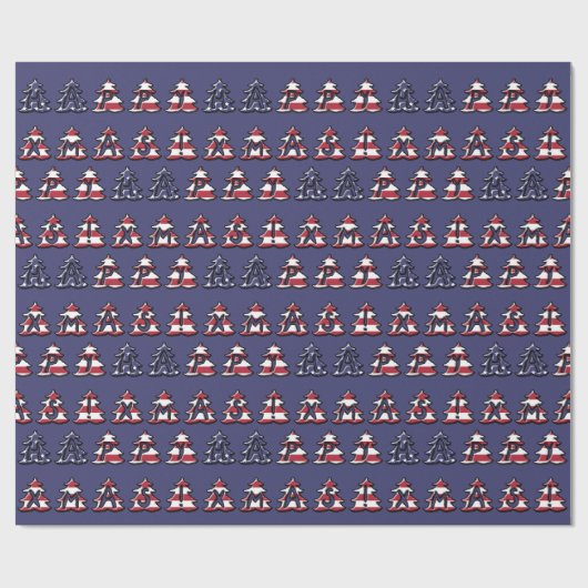 Patriottische Kerstbomen Gelukkige XMAS Cadeaupapier (Vlak)